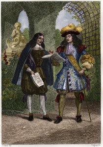 Johannes Døberen (Jean-Baptiste) Colbert (1619-1683) med Ludvig XIV, konge af Frankrig og Navarra (1638-1715). Indgravering af det 19. århundrede. Privat samling. af Unknown artist