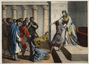Patriarken Josef, kaldet Vizir af Egypten, bliver anerkendt af sine brødre, der fik ham til at tro på sin død og bede om tilgivelse. Anonym gravering af det 19. århundrede. af Unknown artist