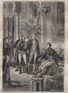 Rejse (1798) af Frederic Conrad (Konrad) Hornemann (1772-1801) til Fezzan (Libyen): Hornemann bliver budt velkommen af Bonaparte i Cairo (Ægypten) - illustration fra "The Great Mariners of the 18th century"" af Unknown artist