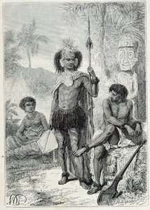 Kaptajn James Cooks rejse (1728-1779): indfødte på Marquesas-øerne - illustration taget fra "The Great Mariners of the 18th century"" af Unknown artist