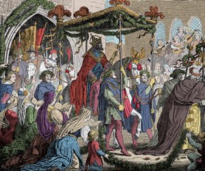 Karl IV går ind i Avignon i 1365 - Karl IV af Luxembourg (1316-1378), romernes kejser gik ind i Avignon i 1365 - af Unknown artist