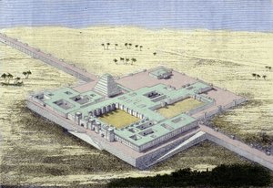 Khursabad (Irak). Genopbygning af paladset Sargon II, konge af Assyrien fra 722 til 705 f.Kr. Gravering af det 19. århundrede. af Unknown artist