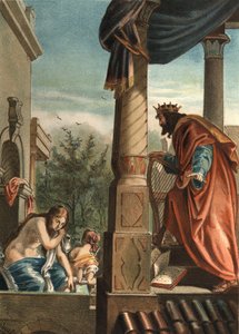 Kong David og Bethsabee, hans fremtidige hustru i badet, i "El Culto de la Hermosura" af Juan Justo Huguet, Molinas Hermanos redaktører af Unknown artist
