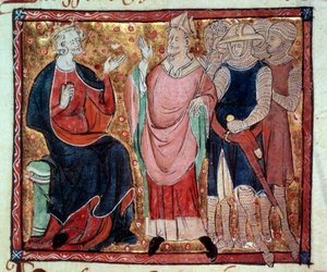 Kong Henrik II af England (1133-1189) modtog en eveque og soldater Miniature fra et manuskript fra det 15. århundrede. Paris, B.N. af Unknown artist