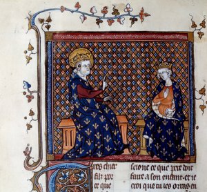 Kong Ludvig IX (1214-1270) underviser kongens mester til sin søn, den fremtidige Philip III Miniature fra et manuskript fra det 14. århundrede. Chantilly, Conde Museum af Unknown artist