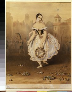 Den italienske ballerina Fanny (Francesca) Cerrito (1817-1909) (balletdanser Fanny Cerrito). Anonym litografi, slutningen af ​​1830. 1800-tallets neoklassicisme. Statens museum for teater og musikkunst, Sankt Petersborg. af Unknown artist