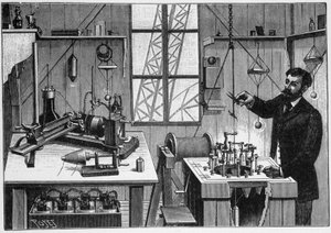 Laboratorium af Gustave Eiffel på den anden platform af tårnet - gravering af Unknown artist