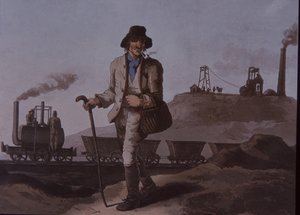 Arbejder, tidlig industriel revolution, begyndelsen af det 19. århundrede (farve litho) af Unknown artist