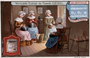 Blondeværksted, Valenciennes, Liebig-reklame v. 1895 af Unknown artist