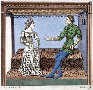 Lancelot og Guineèvre i samtale - uddrag fra Lancelot du lac, baseret på dokument fra 1370. af Unknown artist