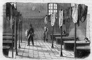 Sainte Anne (Sainte-Anne) asyl i Paris: badeværelset - gravering i ""Le Journal Illustrée"" af Unknown artist