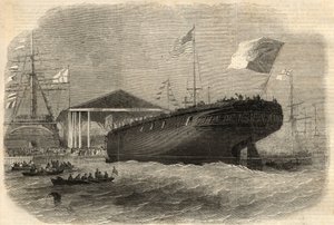 Lancering af den portugisiske korvet "Sagres"" i Limehouse (London). Indgravering i "" The Illustrated London News"" af 5. juni af Unknown artist