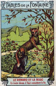 Le Fox et le Bouc - Fabler af Jean de La Fontaine (1621-95) - Kromolitografi af slutningen af det 19. århundrede privatsamling af Unknown artist