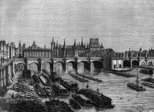 Pont Neuf i Paris under Henri III - i "" Histoire de France"" af Henri Martin, sd. 19. århundrede af Unknown artist