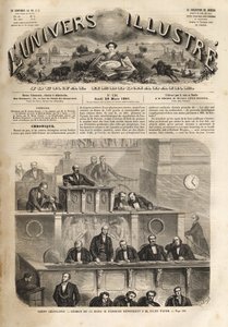 Lovgivende organ - samling den 14. marts 1861 - Pierre Jules Baroche (1802-1870) svar på Jules Favre (1809-1880) - det illustere univers i 1861 af Unknown artist