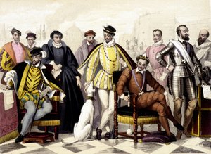 Les Valois - Fra 1547 til 1589. Henrik II, Catherine de Medici (Caterina de Medici), Charles IX, Henry III, Henry IV. Indgravering af det 19. århundrede. af Unknown artist