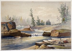 Les chutes de papineau - i "" Sketches on the nipisaguit a river of New Brunswick in America"" af William Hickman, red. Halifax af Unknown artist