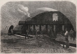 Kloakkerne i Paris: det store kammer og smedeværkstederne Notre Dame-broen (Notre-Dame) - Indgravering i ""Le Monde Illustré"" af Unknown artist