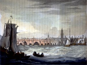 London Bridge og Southwark Cathedral, England. af Unknown artist