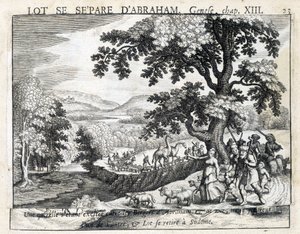Loth adskiller sig fra Abraham - Bibel, gravering af Unknown artist