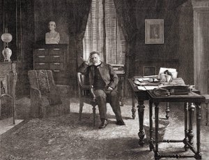 Louis Pasteur på sit kontor på instituttet. 1800-tals gravering. af Unknown artist