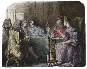 Louis XIV handler med sine ministre i Madame de Maintenons lejligheder (gravering) af Unknown artist