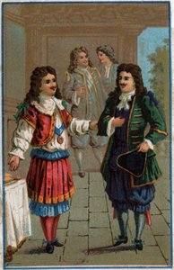 Ludvig XIV og Moliere": Kong Ludvig XIV (1638-1715) og Johannes Døberen Poquelin dit Moliere (1622-1673) af Unknown artist
