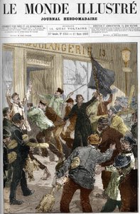Louise Michel (1833-1905), en fransk revolutionær, viftede med et sort flag påskrevet "brød eller død", under plyndringen af et bageri under arbejderdemonstrationen den 9. marts 1883 i Paris. af Unknown artist