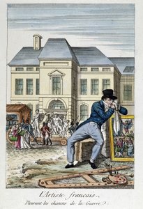 Louvre: Den franske kunstner sørger over chancerne for krig, gravering af det 19. århundrede af Unknown artist