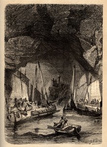 MORGATS HULLER - Marine Caves of Morgat - Finistere - Bretagne - gravering i "" PATRIE" - BESKRIVELSE PECTURESSE DE LA FRANCE EN 6 BIND AF LUCIEN HUARD - slutningen af ​​1800-tallet af Unknown artist