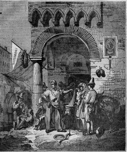 Makaroni pastahandler i Napoli i det 19. århundrede. af Unknown artist