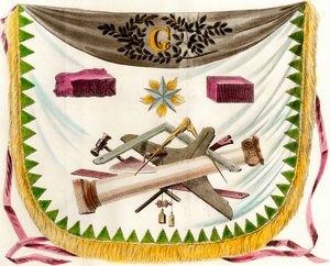 Macon franc forklæde, der viser et forklæde, der dekorerer symboler på det frie sol. Gravering af 1800-tallets privatsamling af Unknown artist