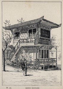Japansk hus (japansk hus) - indgravering af 1889 i "History of human habitation at the Universal Exhibition of 1889, by Mr Charles GARNIER - Librairie centrale des beaux-arts Paris 1889 af Unknown artist