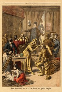 Makeup af skuespillere af et levende maleri ""mænd i guld""" til honningkagemessen. Indgravering i "" Le petit journal"" 16/04/1894. Selvas samling. af Unknown artist