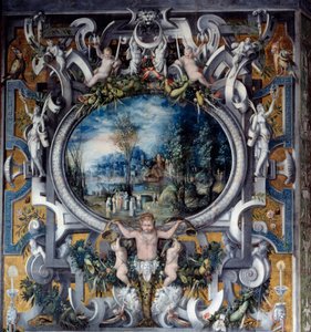 Mantel af skorstenen af hyldest til Jules Cesar i værelset af de romerske helte Anonymous maleri. Omkring 1547. Hør, National Renaissance Museum af Unknown artist