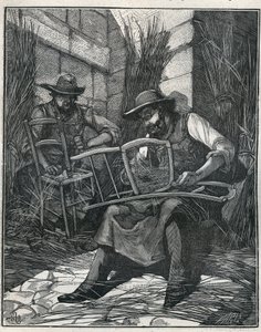Fremstilling af stole: mulching og caning af stole. Indgravering fra 1885 i "" Les arts et metiers illustres"" af Adolphe BITARD. af Unknown artist
