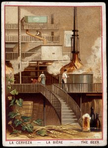 Fremstilling af øllet i det 119. århundrede”: Bryggeri - Chromolithography sd. 19. århundrede. af Unknown artist
