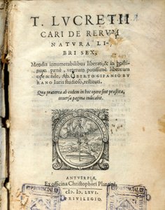 Manuskriptside i bind 6 af "" De natura rerum "" (Fra naturen) af den latinske filosof Lucrece (Titus Lucretius Carus) (98-55 f.Kr.) 1564 af Unknown artist