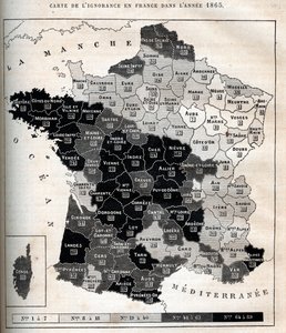 Kort over uvidenhed i Frankrig i 1865 - af Unknown artist