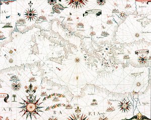 Kort over Middelhavet og kystlinjen (Detalje af portulan af Castellini af Unknown artist