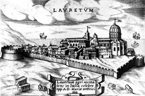 Kort over byen Loreto (Laurentum), gravering 1500-tallet. af Unknown artist