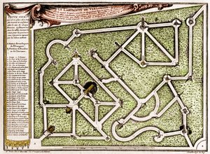 Kort over labyrinten i parken ved slottet i Versailles, skabt af Andre Le Notre (1613-1700). Indgravering i "" La Nature. Revue des sciences et de ses applications aux arts et a l