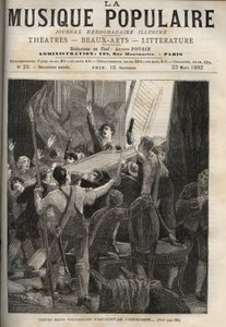 Marie-Antoinettes cembalo Histoire de 1834 “” Tredive kraftige hænder griber instrumentet...”” under de forfærdede øjne af dronningens tuner, til højre. af Unknown artist