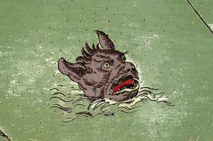 Marinemonster med dæmonens hoved. detalje af et kort over Urbano Montes atlas af Unknown artist