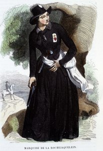 Marquise de La Rochejaquelein (eller La Rochejacquelein) (1772 - 1857) (på brystet Vendéens insignier), gravering fra det 19. århundrede af Unknown artist