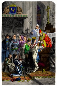 Ægteskab mellem Charles VIII (1470-1498) og Anne af Bretagne (1477-1514) den 13. december 1491 på slottet de langeais, gravering 1800-tallet af Unknown artist