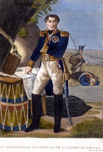 Marskal Laurent Marquis de Gouvion Saint Cyr (1764 til 1830) ved slaget ved Dresden i 1813. gravering 1800-tallet af Unknown artist