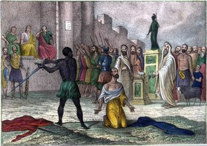 Martyrium af Saint Cyprian (Cipriano) (Cyprianus) i 258, første biskop af Karthago dømt til døden. i” L