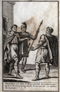 Maximian Hercules (Marcus Aurelius Valerius Maximianus) (ca. 250-310), romersk kejser, bliver grebet af frygt ved synet af Konstantin (Konstantin I, Flauius Valerius Aurelius Constantinus, 272-306), hans svigersøn, som han tror han stak i sin seng jeg af Unknown artist