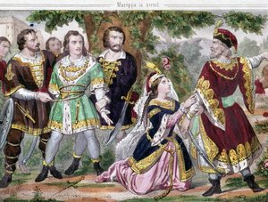 Mazeppa er stoppet. Illustration til Lord Byrons digt "Mazeppa"" udgivet i 1819. 1800-tallet. af Unknown artist